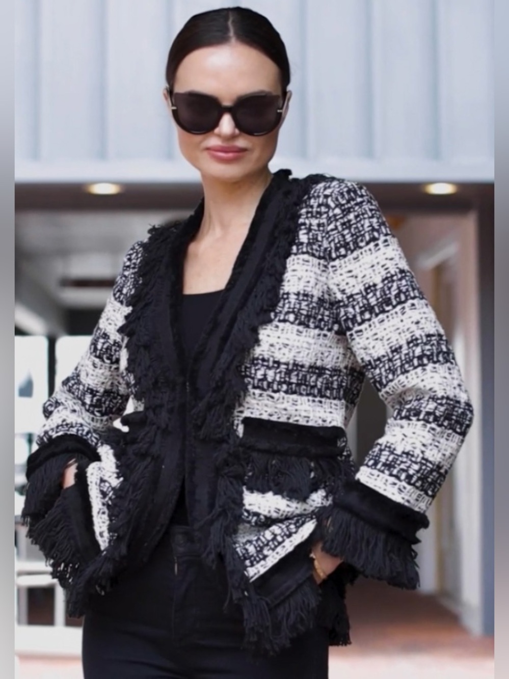 The Extreme Collection Black Jacket Rome Tweed Fringe